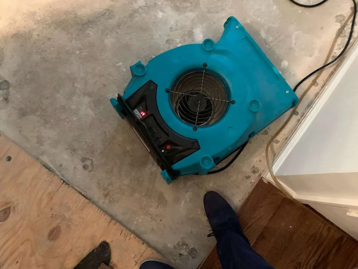 Air mover drying subfloor during Commercial Water Damage Restoration in Santa Rosa
